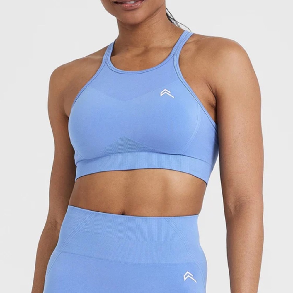 One Active Effortless Seamless High Neck Bralette in Light Denim Blue